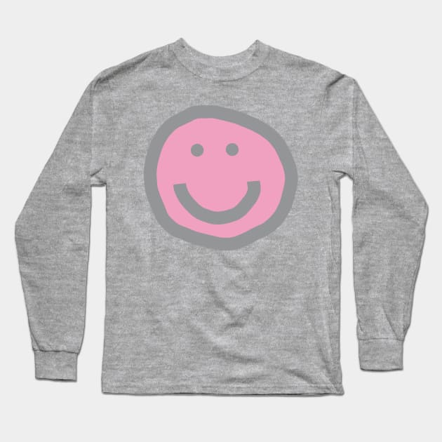 Prism Pink Round Happy Face with Smile Long Sleeve T-Shirt by ellenhenryart